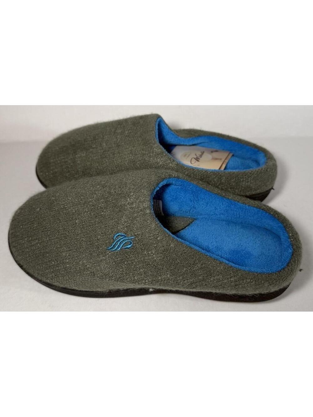 WISHCOTTON Memory Foam Slippers Rubber Outsole Blue/Gray